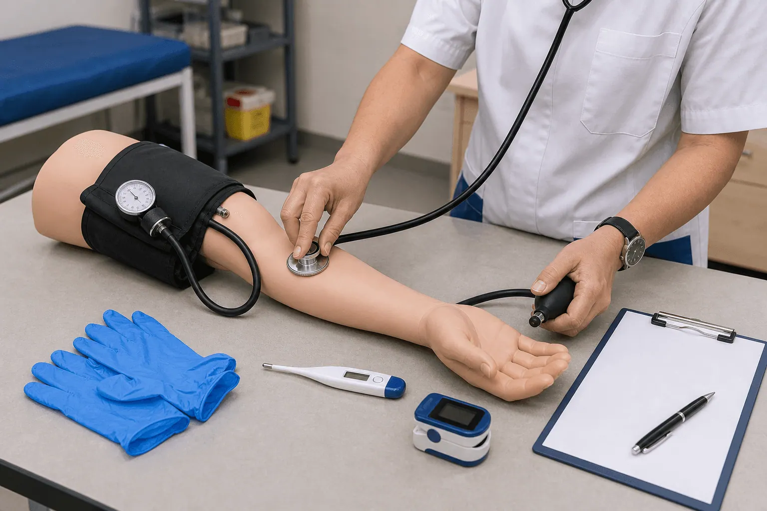 Formation pratique aux soins vitaux — tensiomètre, stéthoscope, oxymètre